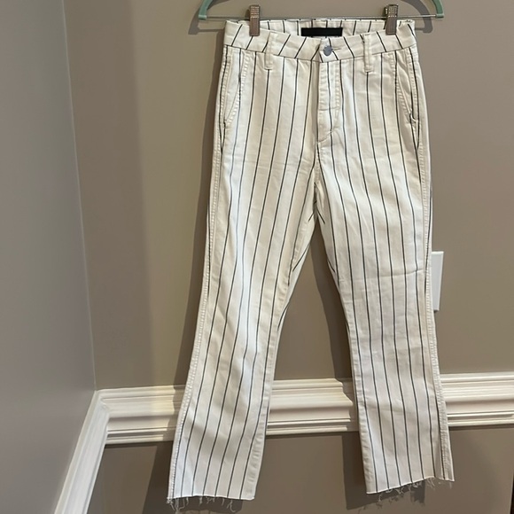 Joes White Starboard Striped High Rise Cropped Denim Jeans Size 24 - Picture 1 of 8